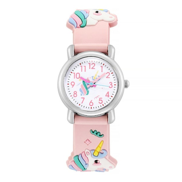 Barn Unicorn Cartoon Klocka Söt Kvartsklocka Födelsedagspresenter [LGL] Rosa Pink