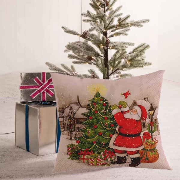 Jul kuddfodral 18 x 18 tum Set med 4 Vinterdekor Case Farmhouse Snögubbe Tomte Örngott God Jul