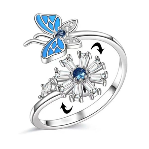 SQBB Bokstäver Ångest Ringar Silver Spinner Fidget Ringar för Butterfly Snowflake Ångest Spinning Justerbar Ring för kvinnor T