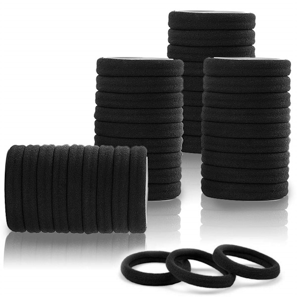 60 stk. Bomulds Hårbånd, Bløde Elastiske, Tykt/Krøllet Hår, 2\" Diameter, Sort