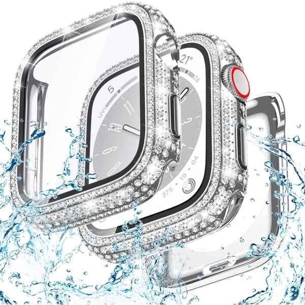 Goton 2 i 1 vattentätt Bling-fodral för Apple Watch 40 mm skärmskydd SE (2:a generationen) Series 6 5 4, Full Glitter Diamond Rhinestone Bumper Face Cover