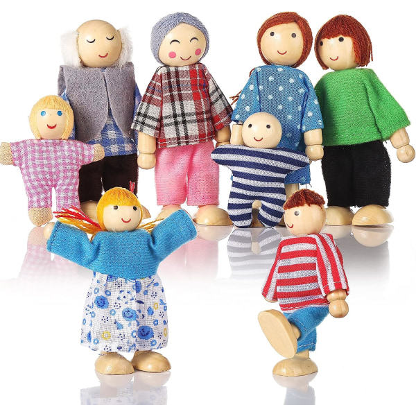 Dockhus i trä Människor 8 figurer, set Flickor Toddler Barn Dockskåp Tillbehör Leksaker