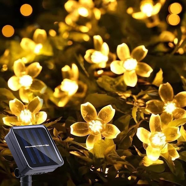 Udendørs solcelle lyskæder kirsebærblomst fe 50led 2 tilstande vandtæt have terrasse jul Ind