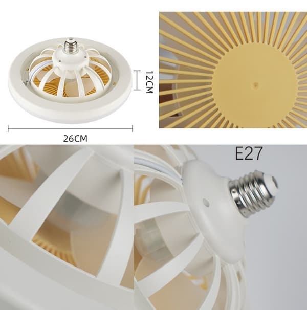 10-tommer LED-loftlampe med ventilator (hvid), E27 36W dæmpbar loftventilatorlampe, stille hvid
