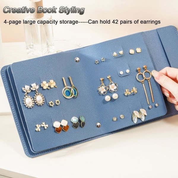 Øreringeholder Organizer med foldbart bogdesign Øreringe Bog Organizer, Bærbar Læder Rejse Øreringe Taske blue