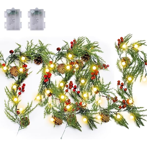 Julgransgirlang med 40 LED-lampor, 2-pack 2 meter Julgransgirlang Dekoration med Tallkottar, för Dörr Mantel Trappor Eldstad Inomhus Utomhus