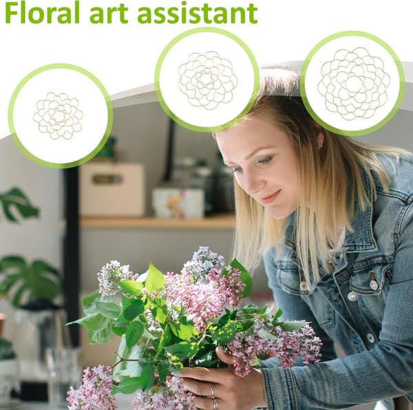 Blomsterarrangement gitter sæt, 3-delt buket holdere i rustfrit stål, blomsterformet guld, til vasearrangementer, 4, 5 & 6 tommer