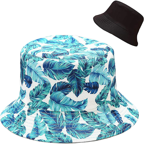 Söt bucket hat strand fiskarhattar för kvinnor, vändbar dubbelsidig användning Banana Leaf