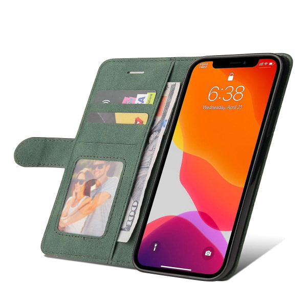 Yhteensopiva Iphone 12 Pro case Pu-hållare Läder Cuir Plånbok Flip Cover - Grön null none