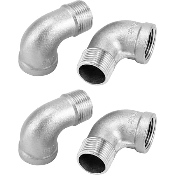 3/4\" Rustfri Rørfittings 4-pak, 90° Vinkel, NPT Han- & Hunggevind