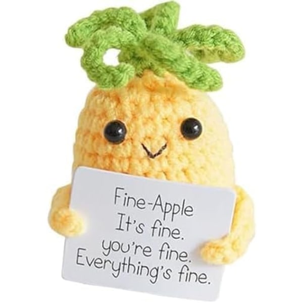 Mini rolig positiv potatis, stickleksak i mjuk ull 3 tum söt virkad docka med positivt kort Dekoration Uppmuntrande stöd (#ananas-1 st)