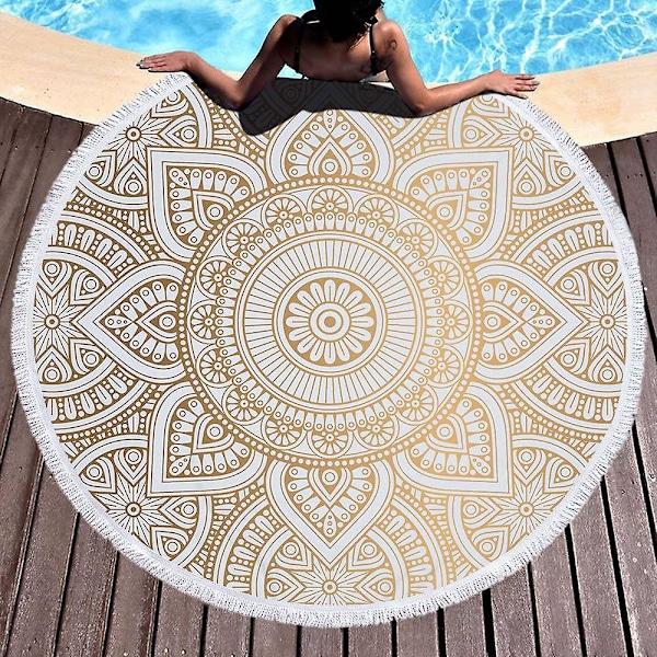 Rund mikrofiber mandala strandhandduk hippie boho strandhandduk med tofsar överdimensionerad omslagsfilt tr