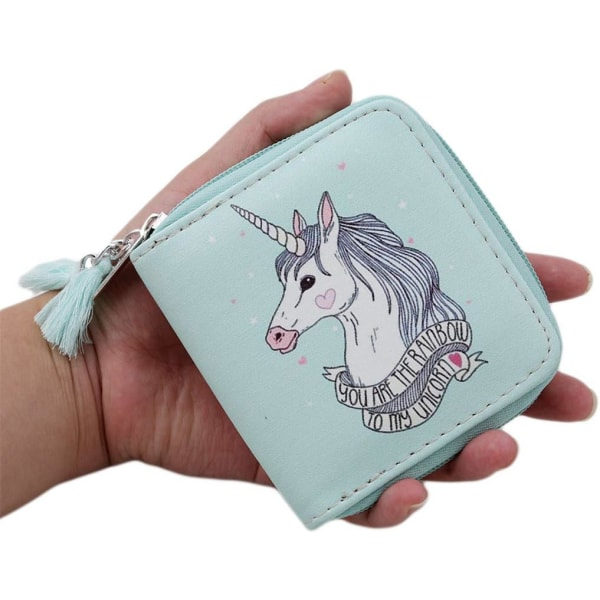 Sød pung til kvinder Tegneserie Unicorn pung Tassel Lynlås Kvadratisk kvindelig kortpung Pengepung Kreditkortpung Clutch grøn