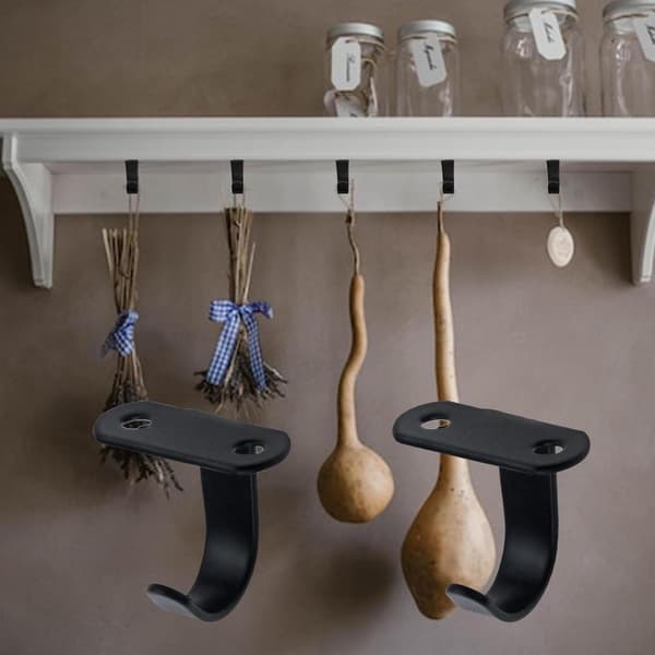 Stainless Steel Clothes Hook - 12 Pieces - Under Shelf - Ceiling Hook Mount - Key Hook - Wall Hook - For Bathroom Kitchen Cabinet - Black - Hooks