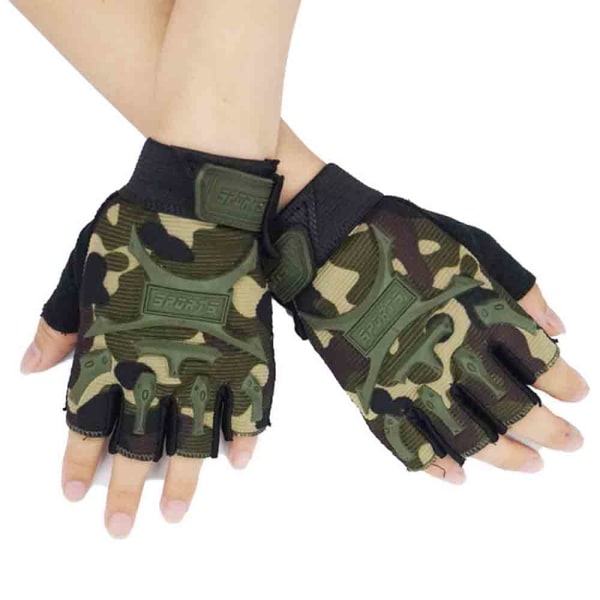 CDQ Halvfingerhandskar som andas halkfria utomhussporter för barn camouflage 7 till 12 år gammal