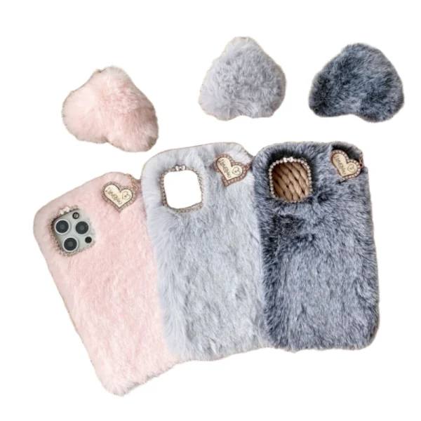 Jeg elsker dig Hjerte Fluffy Cover til Rosa iPhone 13