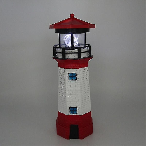 Solcelledrevet Fyrtårnslampe med LED-lys, roterende, til have, græsplæne, terrasse, dekorativ Red