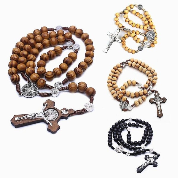 2-värinen uskonnollinen puinen antiikkiristiruusukko riipus kaulakoru helmiä katolinen Jeesus Kristusruusukko miehet naiset korut lahjat Style 3
