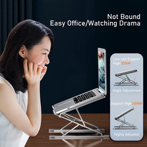 Portable Laptop Stand for Desk, Lightweight Aluminum Dual Layer Foldable Height & Angle Adjustable Ergonomic