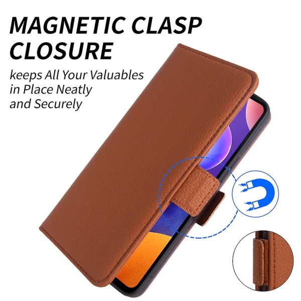 Cover för Samsung Galaxy A02 / M02 Litchi Texture Plånbok äkta kohudsläder+tpu phone case Ljusbrun