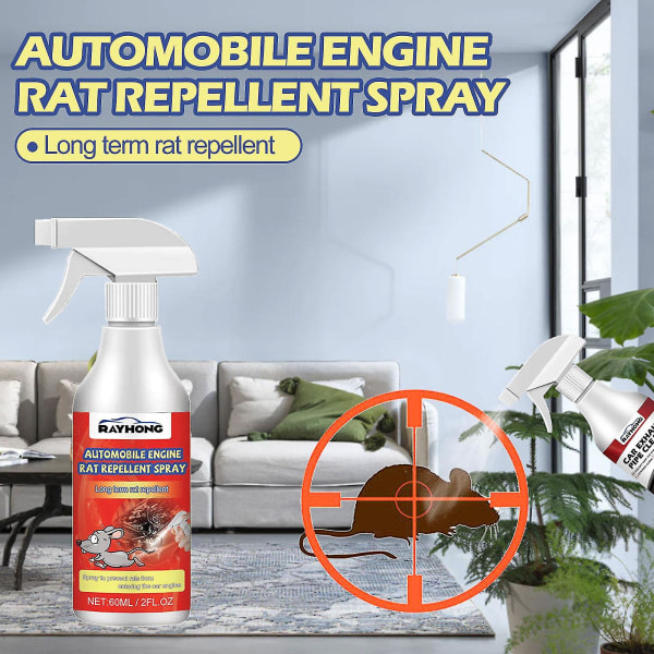 Bilmotor Råtta Mus Repellent Spray Naturligt køretøjsbeskyttelse 60ml Multicolor