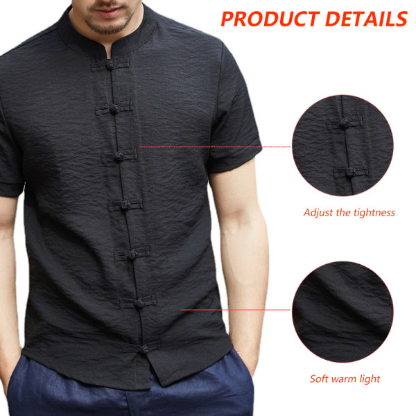 Tang kostym i kinesisk stil - Svart kortärmad skjorta för män XXL CDQ