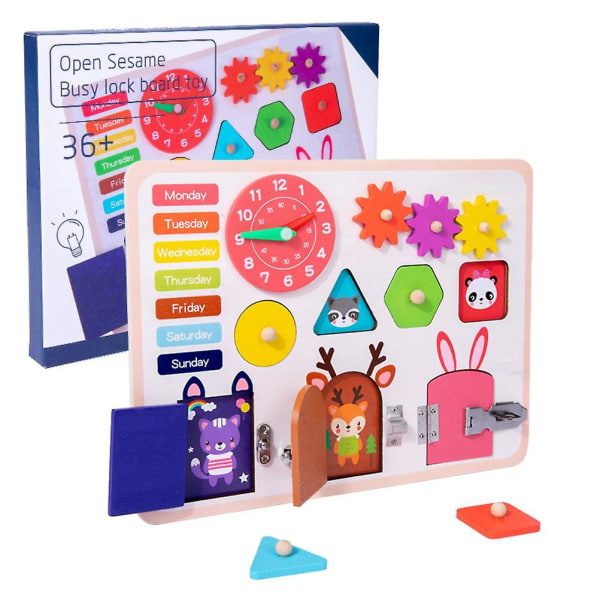 Upptagen tavla Aktivitetstavla i trä Förskola Pedagogiska sensoriska leksaker Lär dig grundläggande livsfärdigheter Utveckla finmotorik för barn