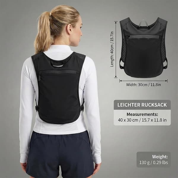 Løbevest, åndbar polyesternet, reflekterende striber, justerbar pasform, unisex til løb, cykling, vandreture og maraton, sort