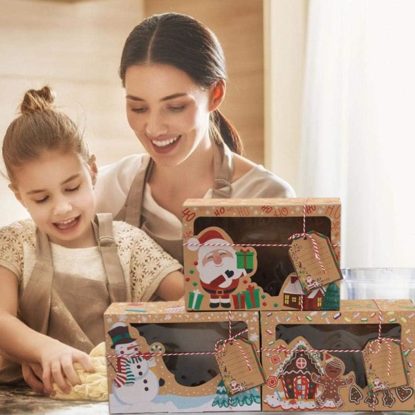 CDQ 12 stykker DIY Christmas Kraft Paper Cookie Present Box med Clear Window Christmas