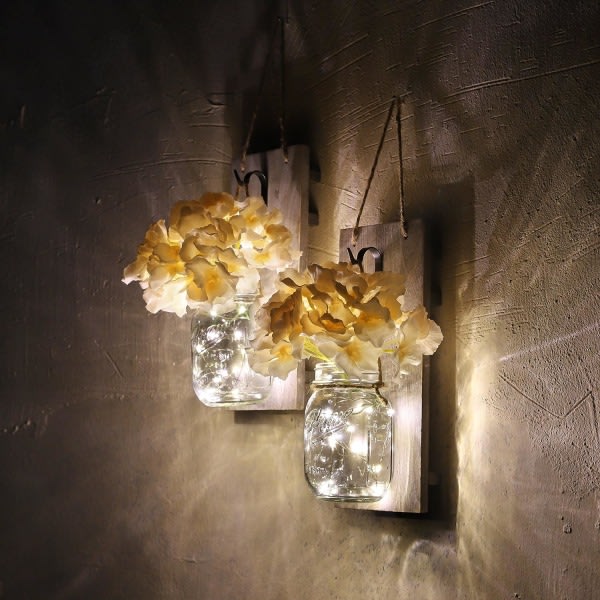 Rustik grå Mason Jar Sconces för heminredning, dekorativ chic