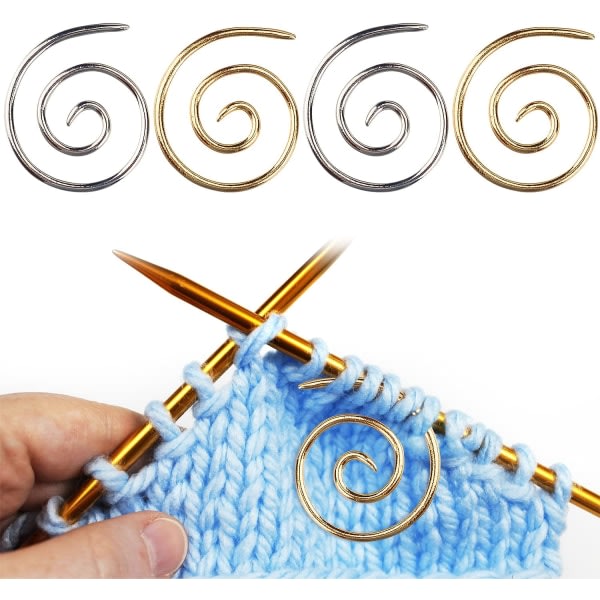 Styck Spiralsticka (sølv + guld), handstickad sjalpinne, rund tvinnad nål for stickgarnsömnad, present till stickare CDQ