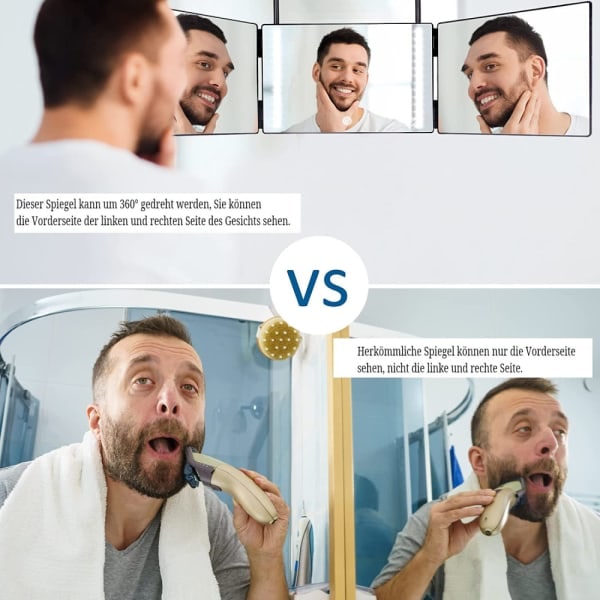 Speil med lysende speil trefarget LED-barberingsspeil