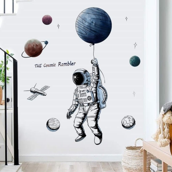 3D-astronautti seinäkoriste, seinäkoriste lastenhuoneen makuuhuoneen olohuoneeseen, 125x84 cm