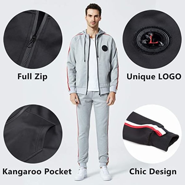 Sportkläder med luva för män Casual Full Zip Jogging Sportswear S zdq