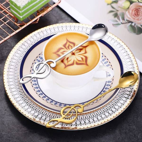 4 stk. dessertskeer Dekorative musiknoter Blandeskeer Kaffeskeer til hjemmet (guld)