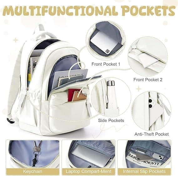 Backpack - School Backpack for Girls & Boys, 14-inch Laptop Backpack, Waterproof Lightweight Daypack for University Bookbag_TF_TF Grön