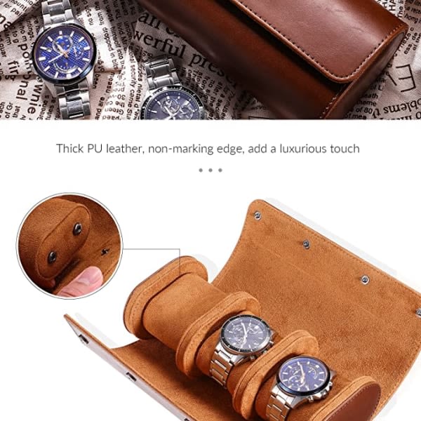 CDQ Travel Watch Case, Watch Box for mænd, 3 Slots Läder Watch Case