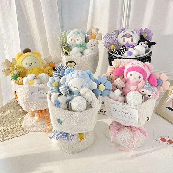 CDQ My Melody Kuromi Cinnamoroll Plyschdocka Bukett Leksak Gul