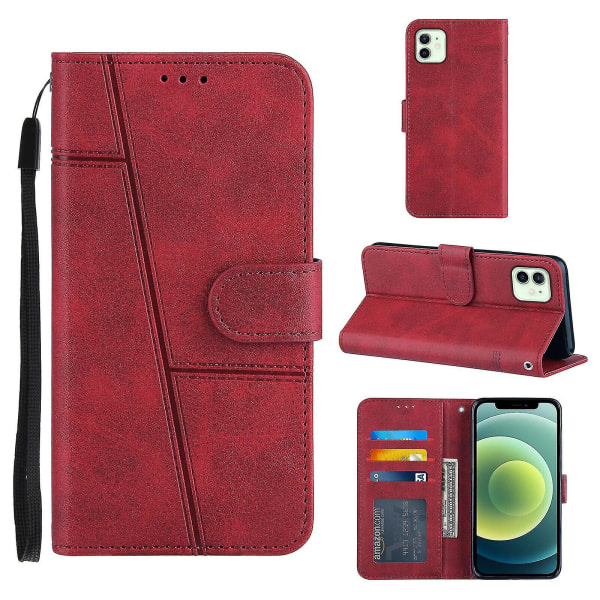 Kompatibel Iphone 12 Mini Case Läder Folio Cover Magnetic Premium Etui Coque - Röd null none