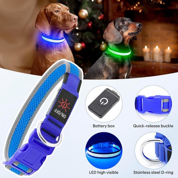 LED Dog Collar - Rechargeable Illuminated Collar USB - Strong Light for Night Walks