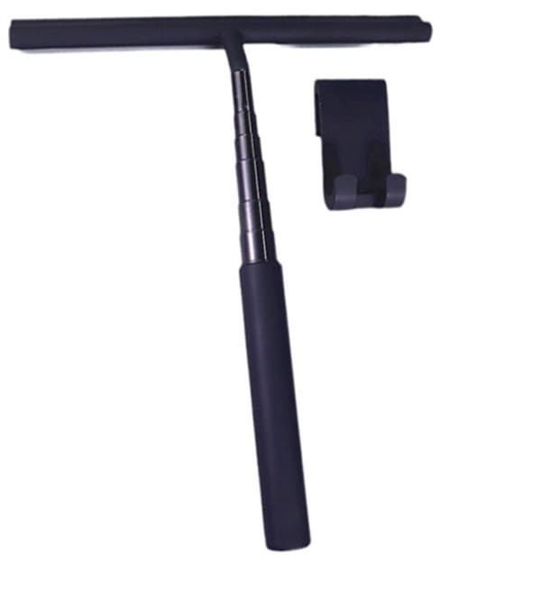 Extendable Shower Squeegee - 97 cm Telescopic Handle - Aluminum/Silicone - Black - With Holder - For Shower, Window, Mirror, Tile, Car
