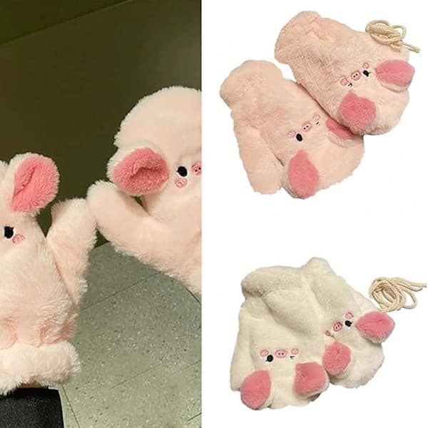 1 Pair Adorable Mittens Hats Thick Mittens Little Theme Thick Plush with Lanyard