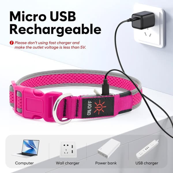 LED Dog Collar - Rechargeable Adjustable Light Collar for Dogs