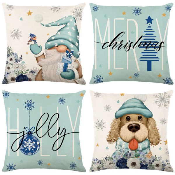 Julkuddfodral Jultomten Snögubbe, Merry Bright Let It Snow Kuddfodral, 18 x 18 tum, 4-pack