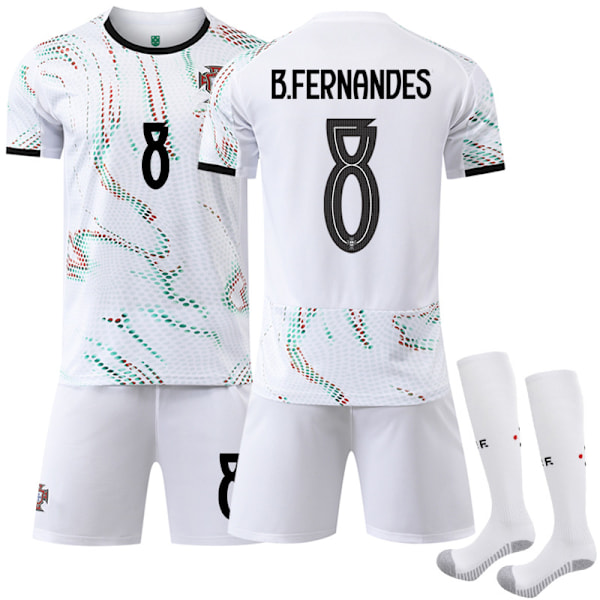 25-26 Portugal udebanesæt hvid fodbolduniform sæt Nr. 7 Ronaldo Nr. 10 B Silva trøje 8 B Fee 11 Phillips Størrelse 7 med sokker Size 7 with socks #18