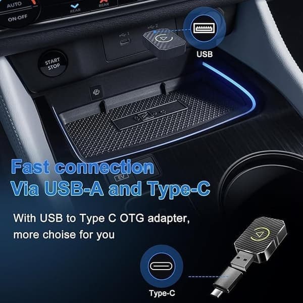 Trådløs CarPlay Adapter, til CarPlay & Android Auto, Plug-and-Play_TF_TF Svart