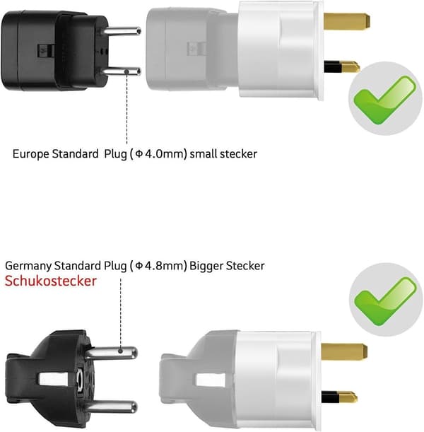 3x Reiseplugg Type G - Engelsk Reiseadapter - C og F Plugg til G Plugg ...