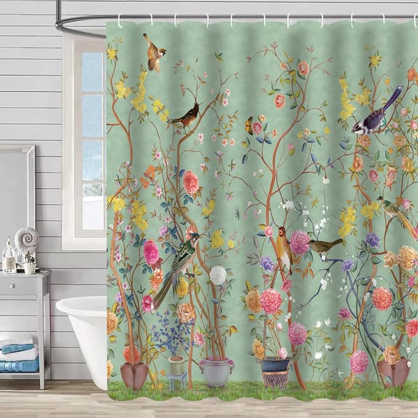 Vattentätt duschdraperi - 150x180 cm - Grönt tryckt polyester - Badrumstillbehör