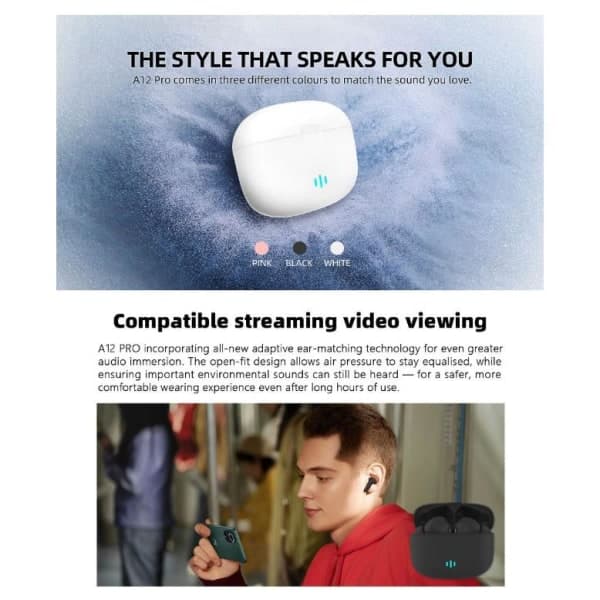 Täysin langattomat Pro TWS Bluetooth Stereo In-Ear -kuulokkeet USB-C Musta