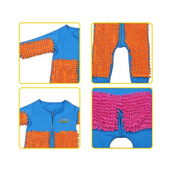 Baby Mopp Romper Outfit Krybende Footie Jumpsuit Drenge Piger Gulv Hvid 90